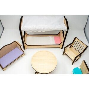 Kid Kraft wood Doll furniture canopy bed, chair, couch, coffee table, toilet lot